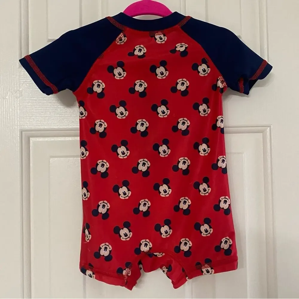 DISNEY BABY • Red + Blue One Piece Mickey Mouse Swimsuit Rash Guard